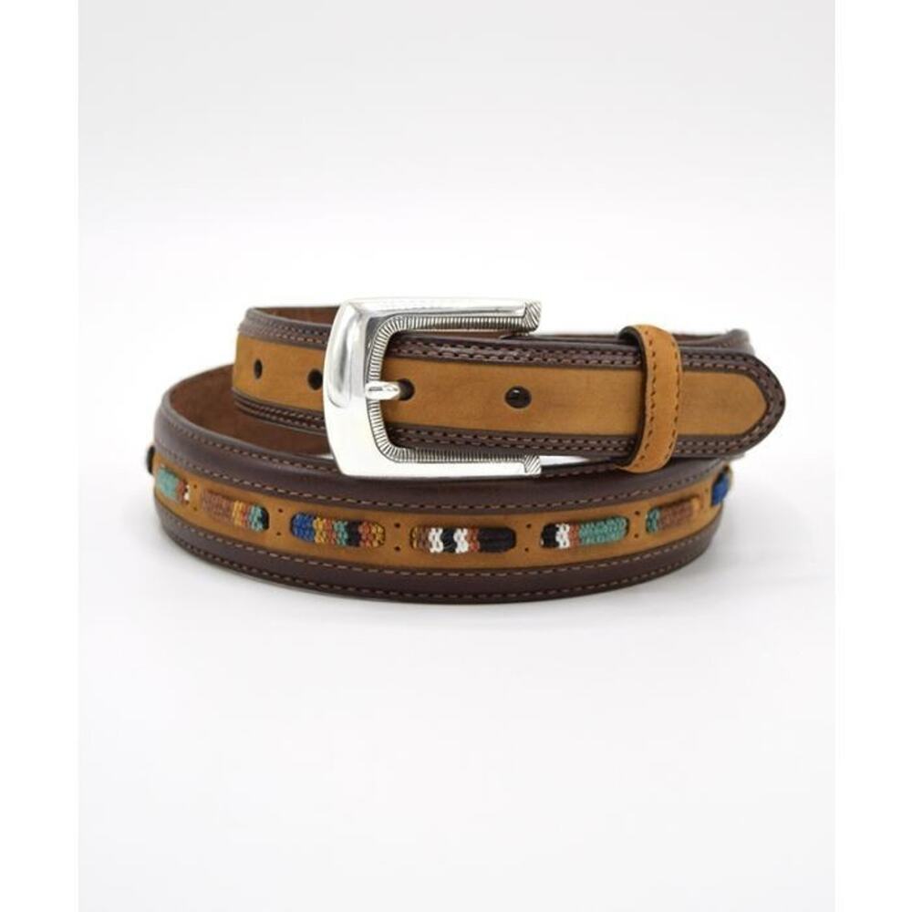 Brighton Seacliff Taper Leather Belt Embroidered Inlay Western 38 Brown A010282